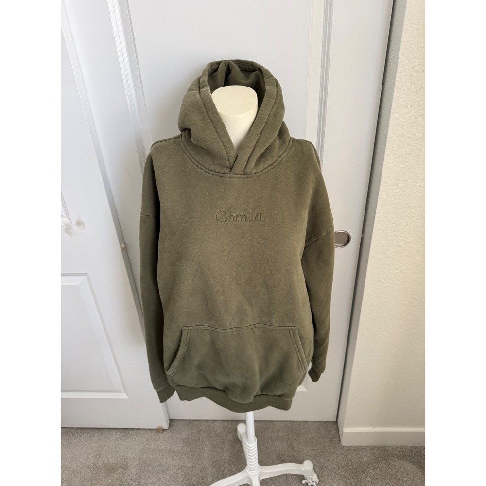 Comfrt Cloud Hoodie Oversized Heavyweight Fleece Olive Green Embroidered Large